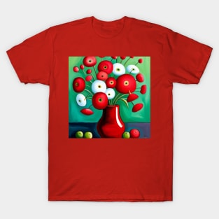 Cute Abstract Flowers in a Red Vase Still Life Painting T-Shirt